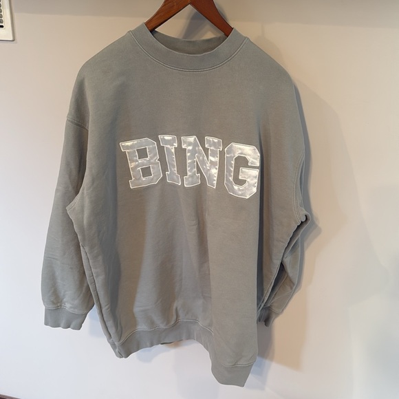 Anine Bing Tyler Satin Bing Sweatshirt in Sage - Picture 6 of 11
